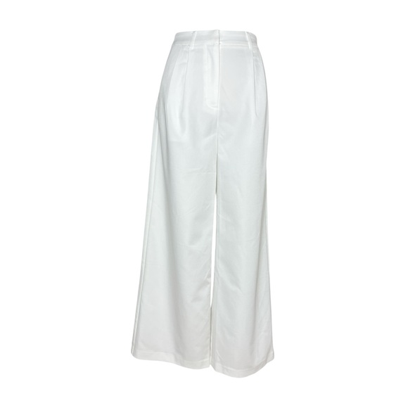 Commense Small Elegant White High Waisted Wide-Leg Career Business Casual Pants - Picture 2 of 9